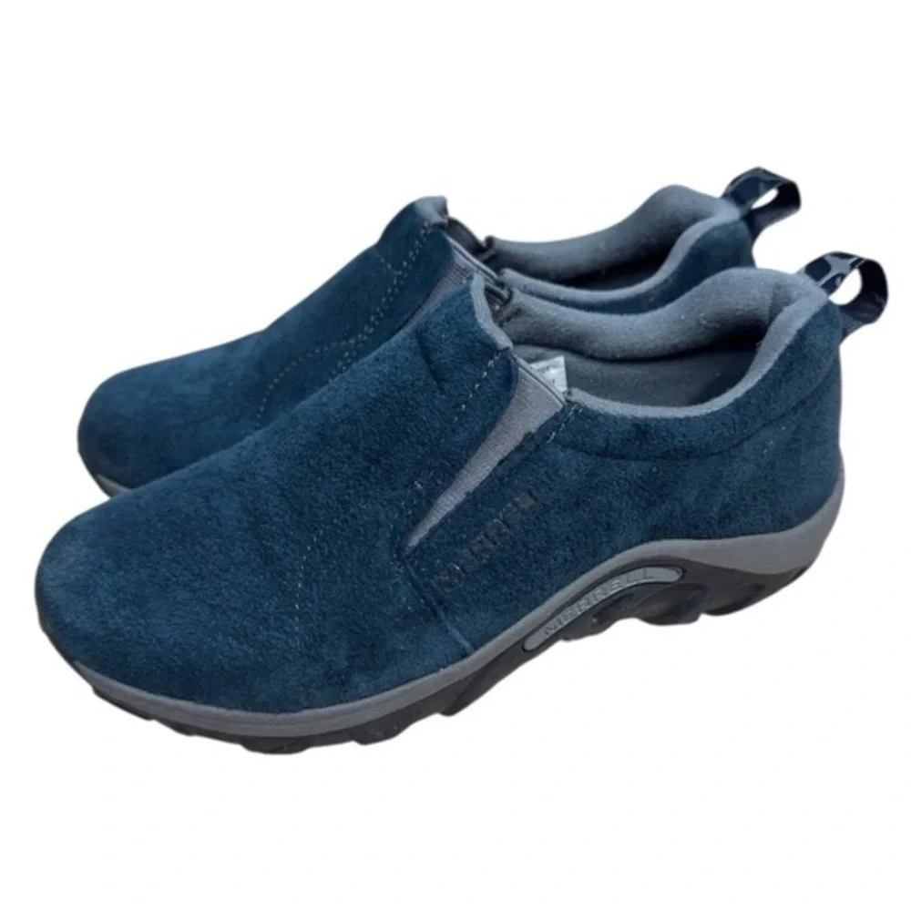 Merrell Jungle Moc Kids Blue Suede Slip On Comfort Outdoor Shoes Size 3 Leather